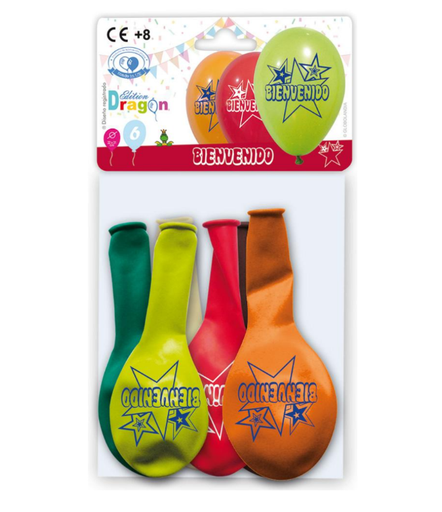 [882428] BOLSA 6 GLOBOS MIX BIENVENIDO 1227