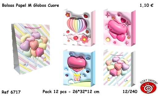 [000280] BOLSAS PAPEL M SIMIL 3D CUORE 6717