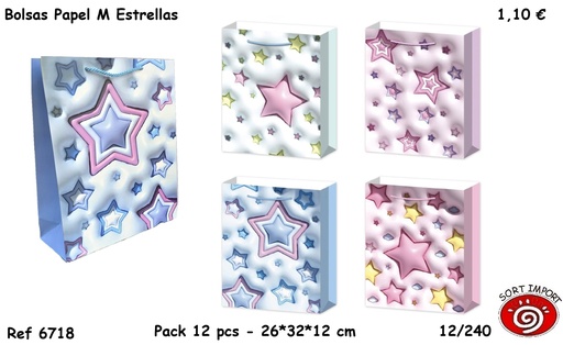 [000255] BOLSAS PAPEL M SIMIL 3D ESTRELLAS 6718