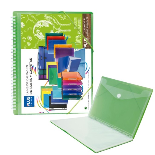 [181037] CARPETA 40 FUNDAS ESPIRAL GOMA VERDE