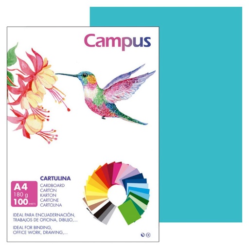 [220551] CARTULINA A4 MAKRO AZUL TURQUESA 180G 100UD