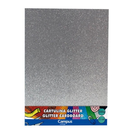 [630702] CARTULINA A4 MAKRO GLITTER PLATA BOLSA 3U