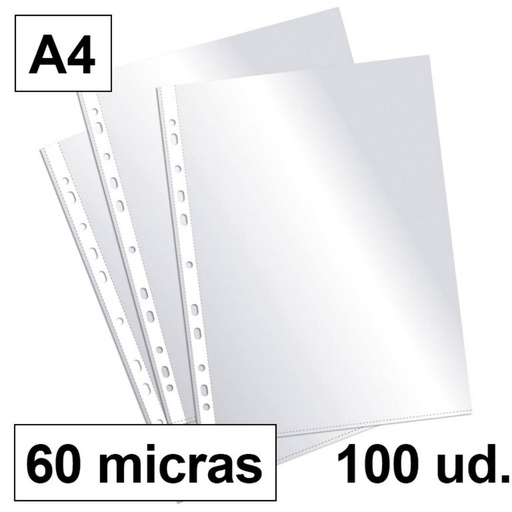 [180459] FUNDA MULTITALADRO A4 CRIST.60M 100UD
