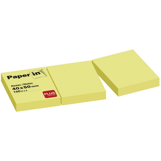 [001205] BLOC NOTAS ADHESIVAS PAPER IN PLUS OFFICE 40 X 50 MM AMARILLAS 3 BLOCS 100 HOJAS