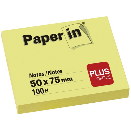 [001628] BLOC NOTAS ADHESIVAS PAPER IN PLUS OFFICE 50X75 MM AMARILLAS 100 HOJAS