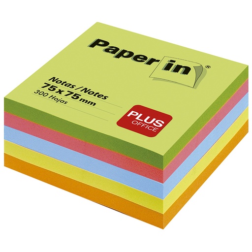 [001629] BLOC NOTAS ADHESIVAS PAPER IN PLUS OFFICE 75 X 75 MM NEON 300 HOJAS
