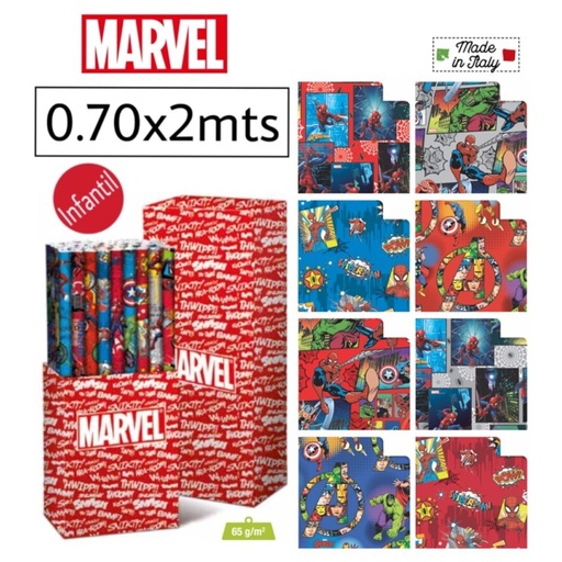 [877854] PAPEL REGALO TT MARVEL 0.70x2MTRS (50ud)