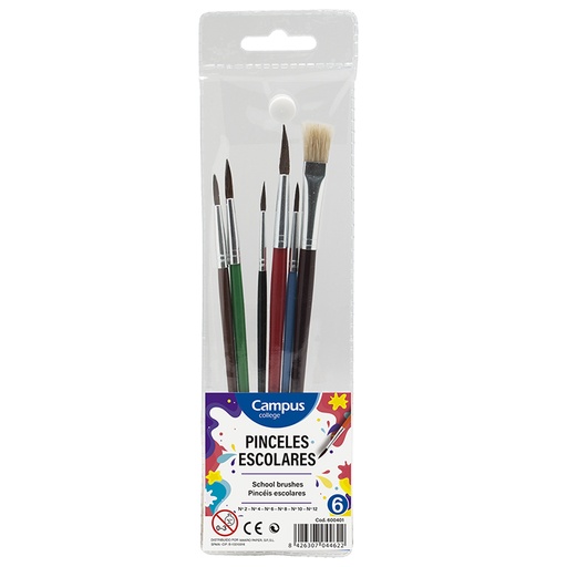 [600401] PINCEL ACUARELA BOLSA 6UD COLORES
