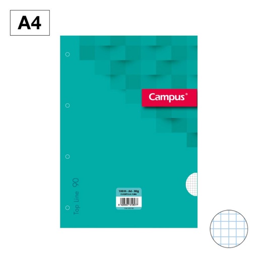 [002185] RECAMBIO CAMPUS  A4 100 HOJAS 90G CUADRICULA 4MM 4 TALADROS