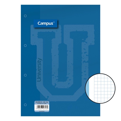 [002298] RECAMBIO CAMPUS A4 100 HOJAS 90G CUADRICULA 5 MM BANDA AZUL CLARO