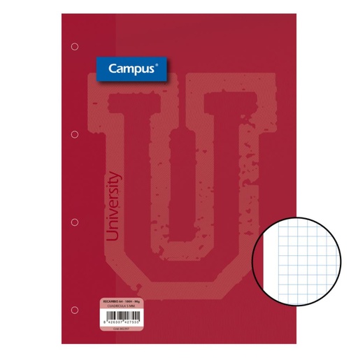 [002297] RECAMBIO CAMPUS A4 100 HOJAS 90G CUADRICULA 5 MM BANDA ROJA