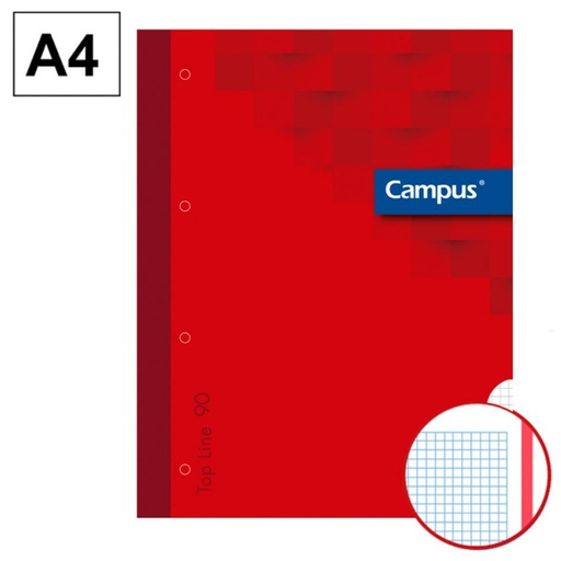 [002831] BLOC ENCOLADO DE RECAMBIOS CAMPUS A4 80 HOJAS 90G CUADRICULA 5 MM BANDA ROJO