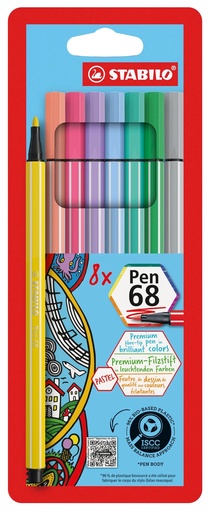 [122337] ROTULADOR STABILO PREMIUM PEN68 8U PASTEL