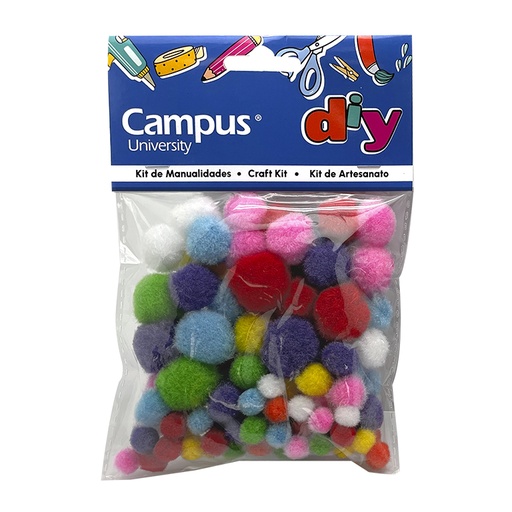 [630974] SET MANUALIDADES CAMPUS UNIVERSITY POMPONES DE COLORES