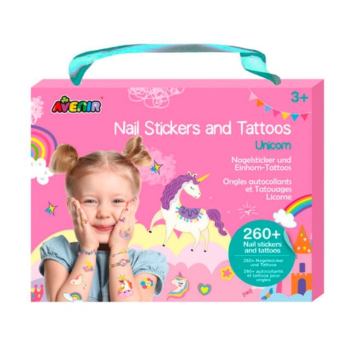[721594] SET PEGATINAS UÑAS Y TATUAJES AVENIR UNICORNIO
