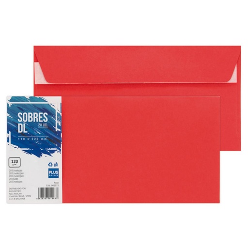 [002572] SOBRE PLUS 110x220 ROJO 20ud