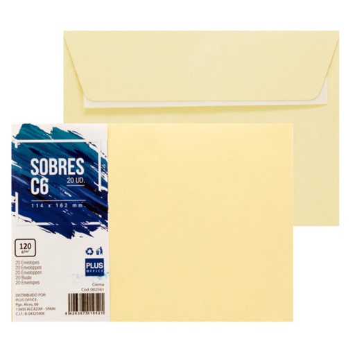 [002561] SOBRE PLUS 114*162 CREMA 20ud