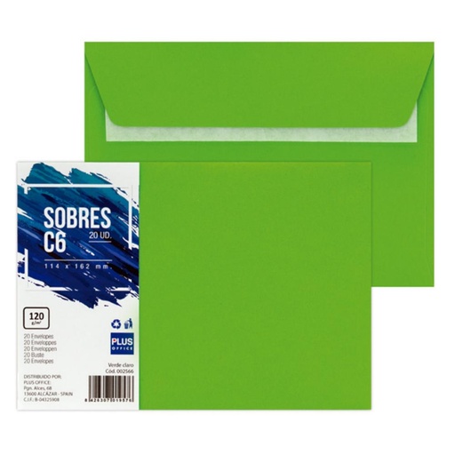 [002566] SOBRE PLUS 114*162 VERDE CLARO 20ud