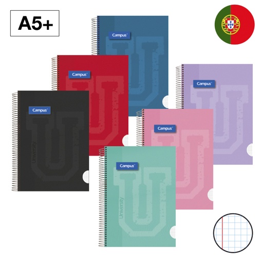 [003174] BLOC ESPIRAL CAMPUS A5+ TAPA EXTRADURA 80 HOJAS 90G CUADRÍCULA 5 MM DOBLE MARGEN