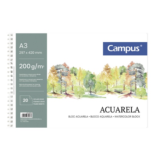 [600663] BLOC ACUAREL CAMPUS A3+ 20H 200G LISO
