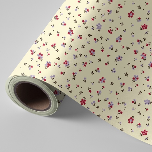 [972683] PAPEL REGALO BOBINA 62CM FLORECILLAS FONDO CREMA