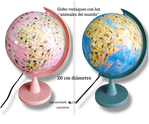 [972813] GLOBO TERRAQUEO C/LUZ 20CM 2 COL.ANIMALES