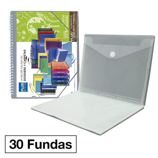 [181236] CARPETA FUNDAS PLUS ESPIRAL GOMA 30F GRIS