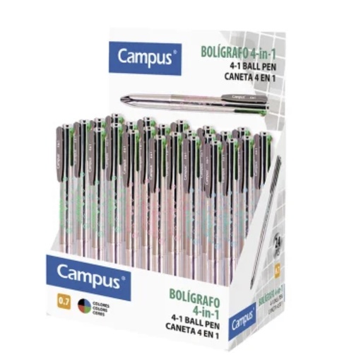 [081809] BOLÍGRAFO TINTA ACEITE CAMPUS 4 COLORES METALIZADO EXPOSITOR 24 UD