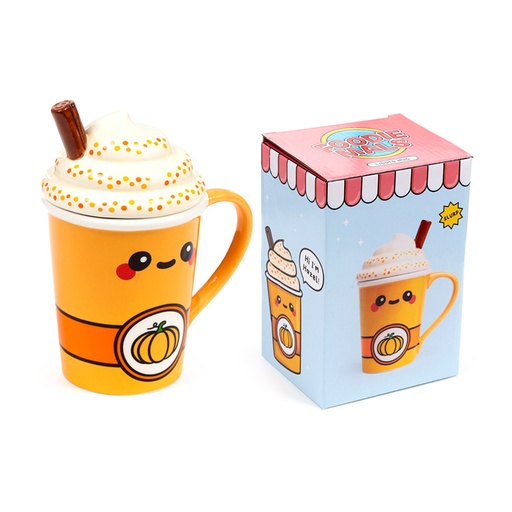 [973835] TAZA DE CERAMICA C/TAPA FOODIEMALS BOBA TE CON BURBUJAS