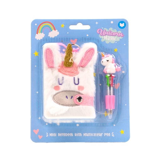 [973837] MINI BLOC NOTAS DE PELUCHE UNICORNIO MAGICO C/BOLIGRAFO MULTICOLOR 4 COLORES