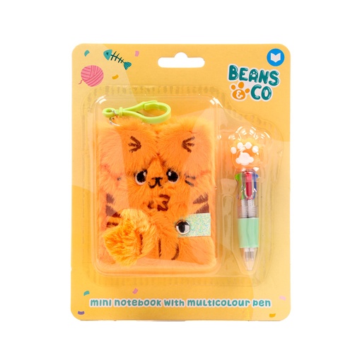 [973838] MINI BLOC NOTAS DE PELUCHE GATOS BEANS & CO C/BOLIGRAFO MULTICOLOR 4 COLORES
