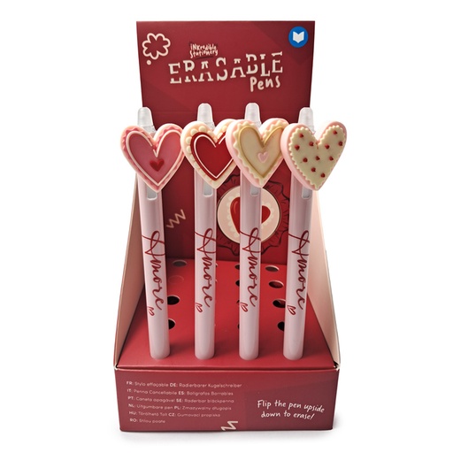 [973860] BOLIGRAFO BORRABLE INKREDIBLE C/TOPE DE SILICONA CORAZONES AMORE