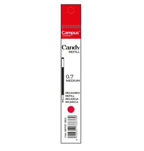 [081727] RECAMBIO BOLIGRAFO TINTA GEL CAMPUS CANDY ROJO