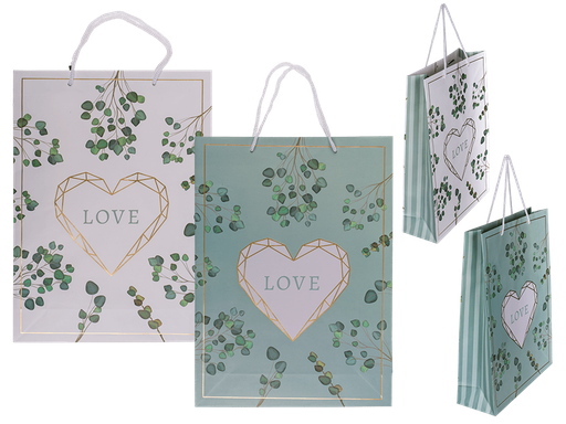 [1148074] BOLSA DE REGALO PAPEL BLANCO/VERDE LOVE