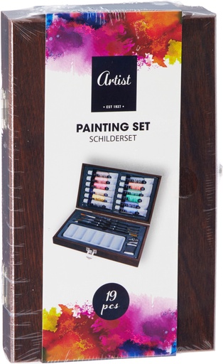 [972543] SET PINTURA CAJA MADERA 19 PIEZAS