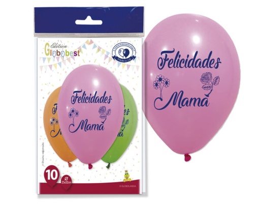 [1019058] BOLSA 10 GLOBOS FELICIDADES MAMA