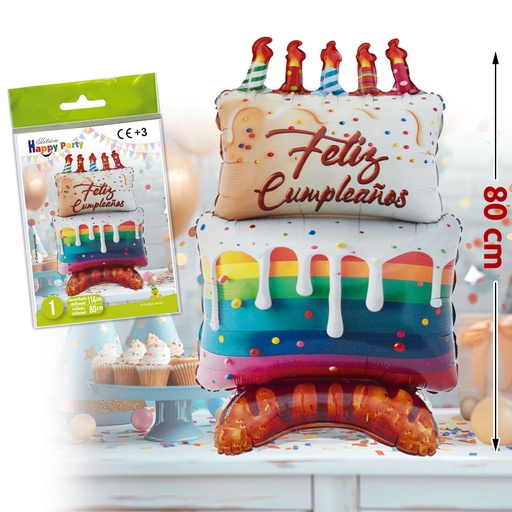 [1019060] GLOBO POLIAMIDA TARTA FELIZ CUMPLEAÑOS 80CM