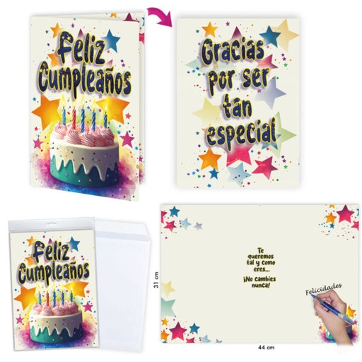 [1019072] TARJETON FELIZ CUMPLEAÑOS ESTRELLAS R.6627-03