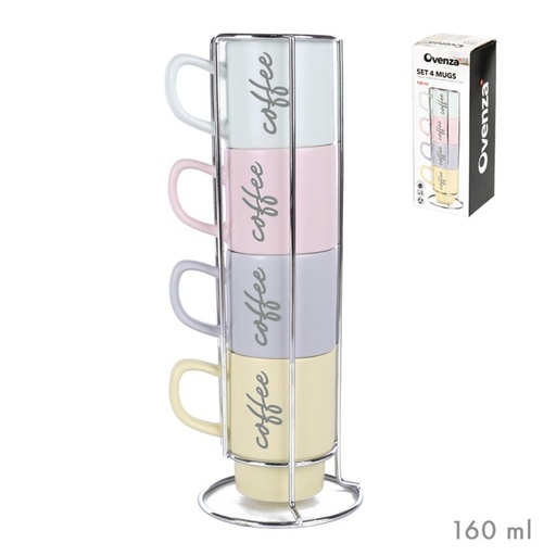 [1019147] SET 4 TAZAS CAFE 160ML+SOPORTE