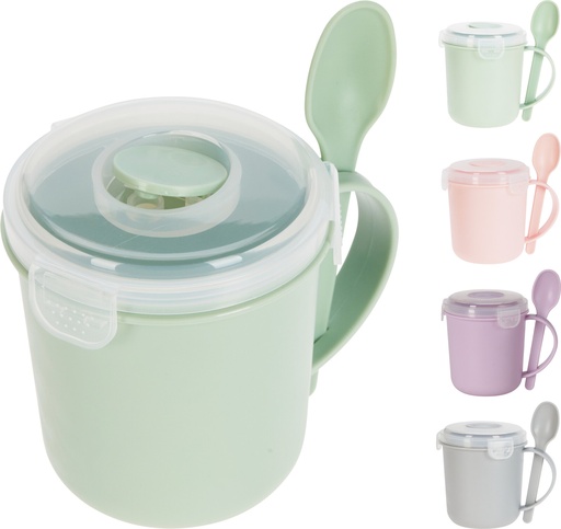 [999190] TAZA VIAJE SOPA CON CUCHARA 4 COLORES