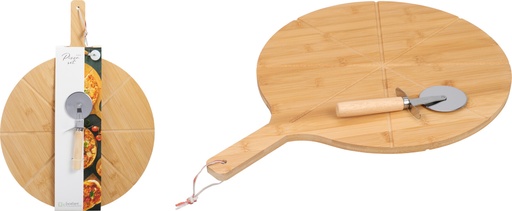 [999210] TABLA CORTAR PIZZA SET BAMBU