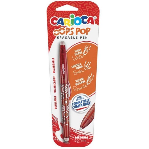 [999295] BOLIGRAFO BORRABLE CARIOCA OOPS POP ROJO BLISTER 1 UD