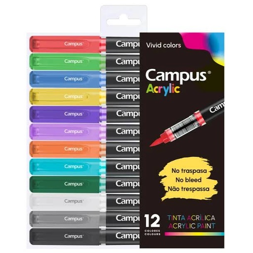 [081793] ROTULADORES ACRILICOS CAMPUS ACRYLIC PUNTA PINCEL 12 COLORES VIVOS