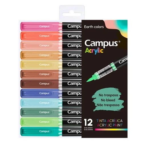 [081802] ROTULADORES ACRILICOS CAMPUS ACRYLIC PUNTA PINCEL 12 COLORES TIERRA