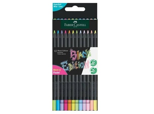 [081651] LAPICES DE COLORES FABER-CASTELL BLACK EDITION NEON+PASTEL 12 UNID.