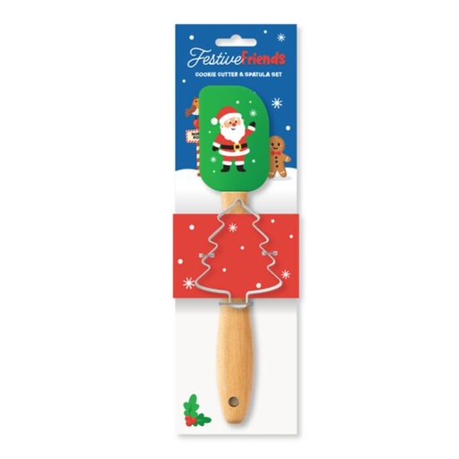 [1000352] SET ESPATULA Y CORTADOR DE GALLETAS ÁRBOL DE NAVIDAD FESTIVE FRIENDS