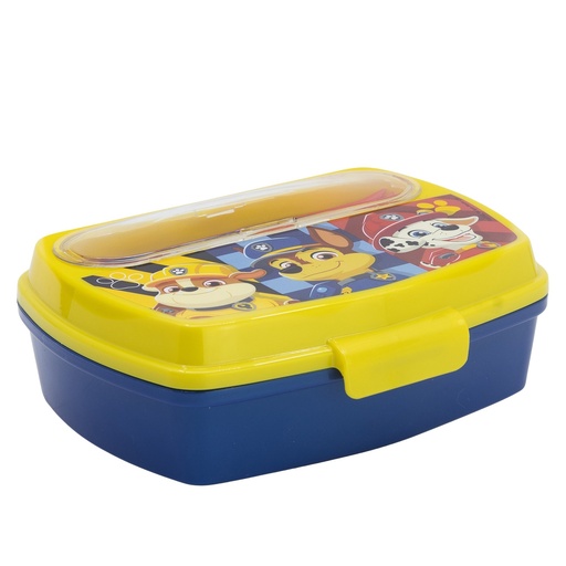 [000002] SANDWICHERA RECTANGULAR + CUBIERTOS PAW PATROL BOY