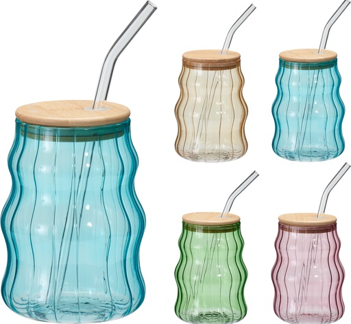 [001671] VASO CRISTAL CON PAJITA 500ML 4COL