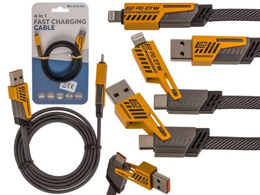[001694] CABLE DE CARGA RAPIDA 4 EN 1: CARGADOR USB-C/MICRO-USB 1 METRO
