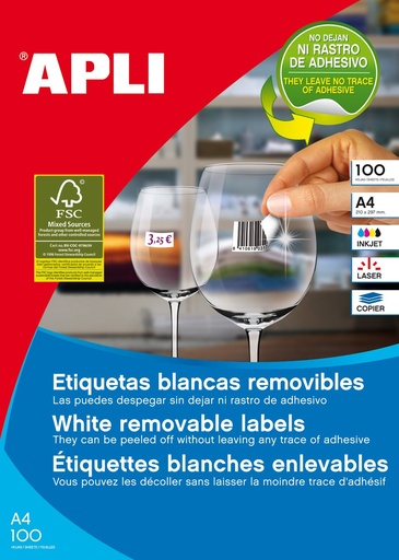 [001877] ETIQUETAS BLANCAS REMOVIBLES 36,8 X 23,8 MM 100 HOJAS